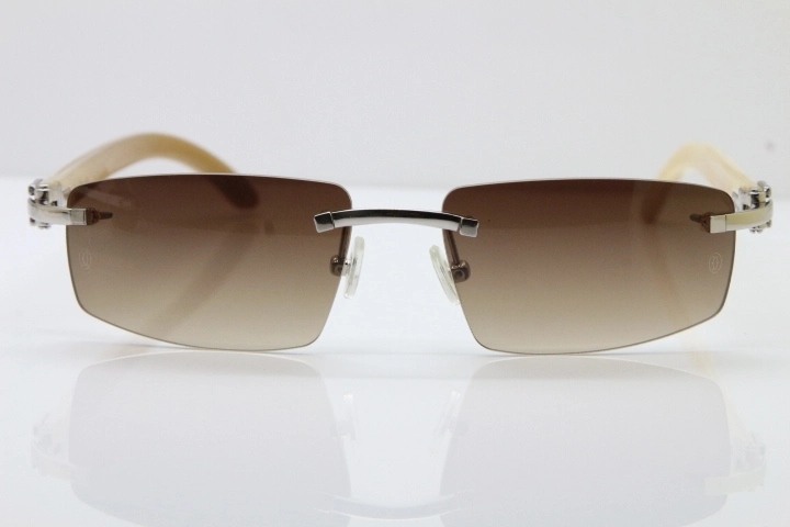 Wholesale High-end brand Carter T8100926 Rimless White Buffalo Horn Sunglasses in Gold Brown Lens Hot