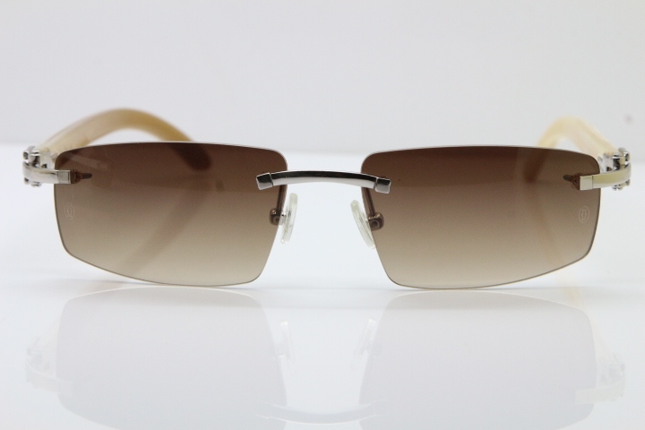 Wholesale High-end brand Carter T8100926 Rimless White Buffalo Horn Sunglasses in Gold Brown Lens Hot