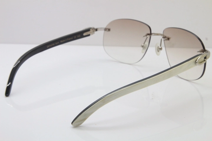 Wholesale High-end brand Cartier T8100928 Rimless Black Mix White Buffalo Horn Sunglasses in Gold Brown Lens Hot