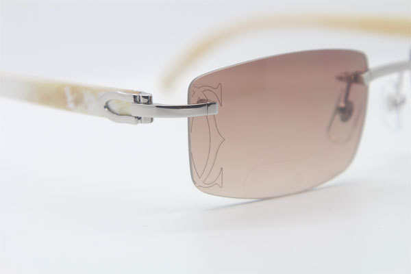 Wholesale High-end brand Cartier Rimless Original White Genuine horn CT3524012A Sunglasses in Gold Brown Lens Size:56 Hot