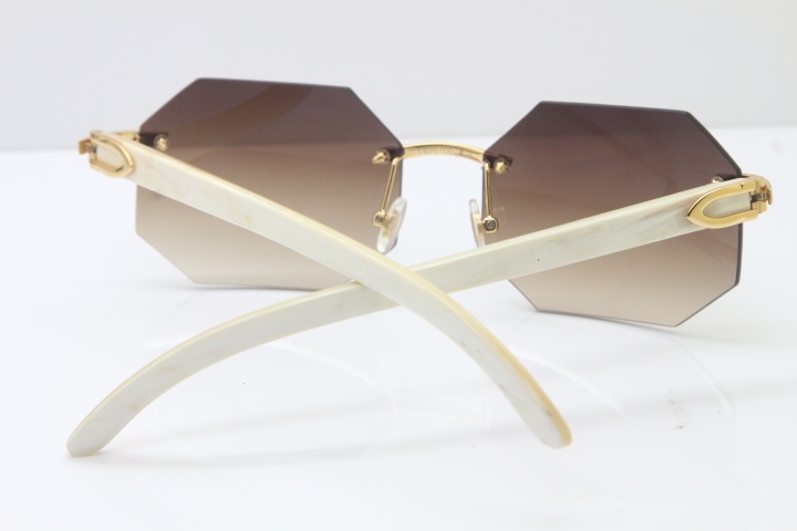 Wholesale High-end brand Carter T8307002 Original Rimless White Genuine Natural Horn Sunglasses in Gold Brown Lens Hot