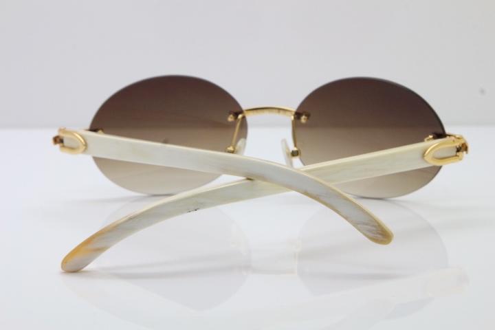 Wholesale High-end brand Carter T8307003 Rimless Original White Buffalo Horn luxury brand Sunglasses in Gold Brown Lens