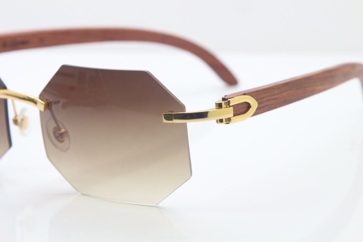 Rimless Hardware Wholesale High-end brand Carter T8307002 Original Rimless Wood Sunglasses in Gold Brown Lens Hot