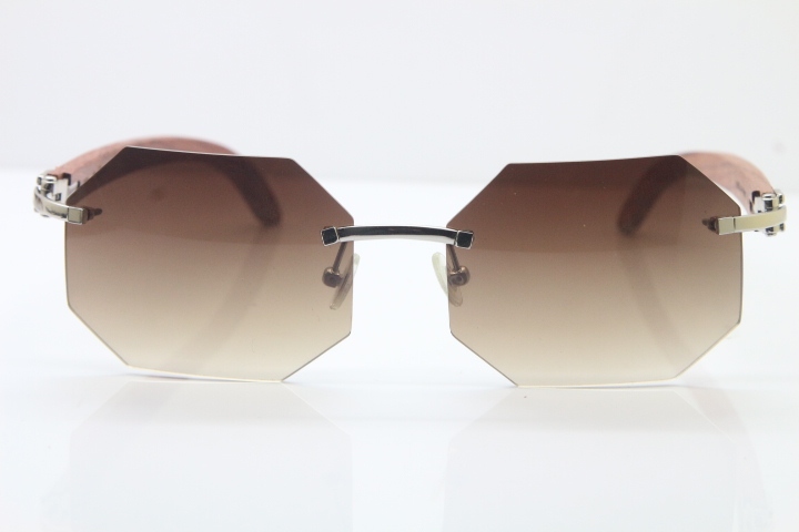 Rimless Hardware Wholesale High-end brand Carter T8307002 Original Rimless Wood Sunglasses in Gold Brown Lens Hot