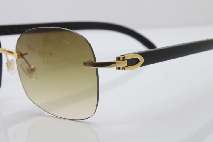 Wholesale High-end brand Carter T8100907 Rimless Original Black Buffalo Horn Sunglasses In Gold Brown Lens