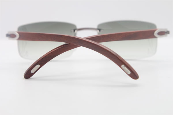 Cartier 3524012A Rimless Carved Wood Trimming Lens Sunglasses in Gold Brown Lens Hot Size：56 Hot