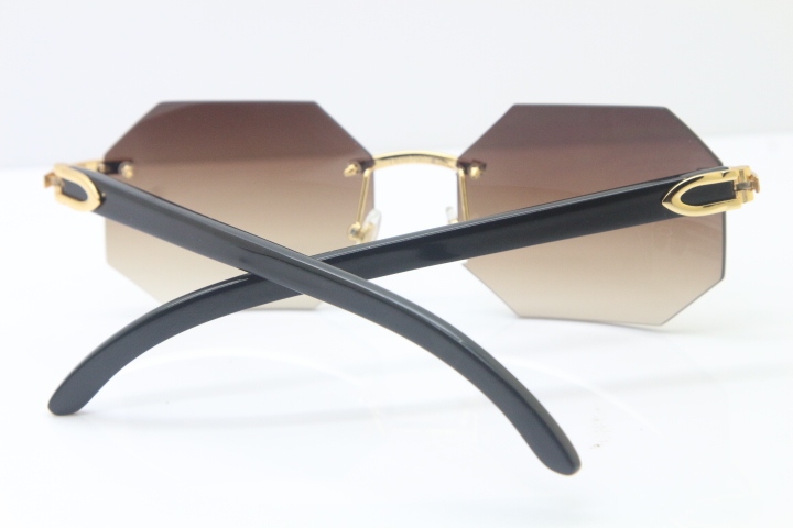 Wholesale High-end brand Carter T8307002 Original Rimless Black  Buffalo Horn Sunglasses in Gold Brown Lens Hot