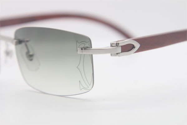 Cartier 3524012A Rimless Carved Wood Trimming Lens Sunglasses in Gold Brown Lens Hot Size：56 Hot