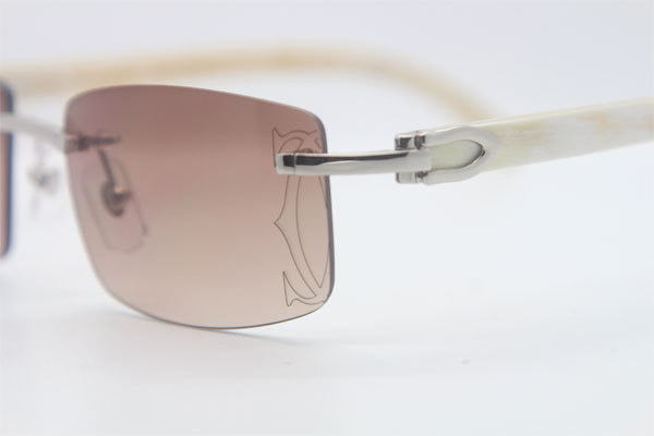 Wholesale High-end brand Cartier Rimless Original White Genuine horn CT3524012A Sunglasses in Gold Brown Lens Size:56 Hot