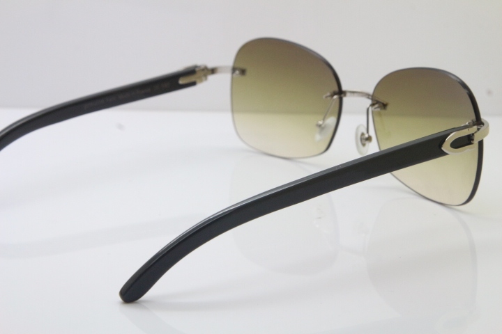 Wholesale High-end brand Carter T8100907 Rimless Original Black Buffalo Horn Sunglasses In Gold Brown Lens