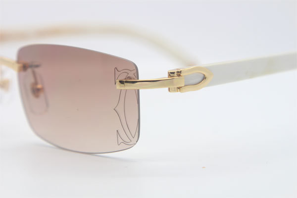 Wholesale High-end brand Cartier Rimless Original White Genuine horn CT3524012A Sunglasses in Gold Brown Lens Size:56 Hot