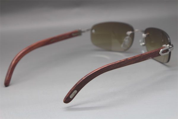 Cartier 3524011 Rimless Carved Wood Trimming Lens Sunglasses in Gold Brown Lens Hot