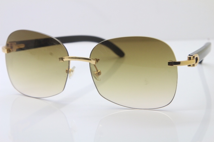 Wholesale High-end brand Carter T8100907 Rimless Original Black Buffalo Horn Sunglasses In Gold Brown Lens