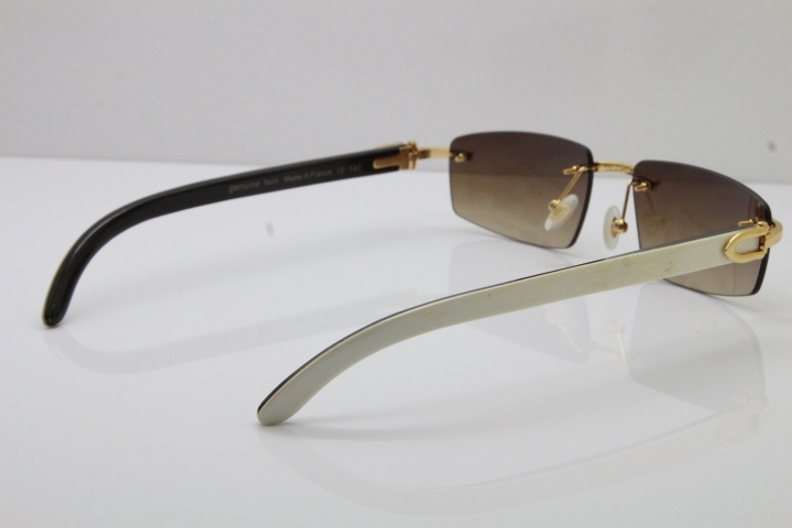 Wholesale High-end brand Carter T8100926 Rimless Black Mix White Buffalo Horn Sunglasses in Gold Brown Lens Hot