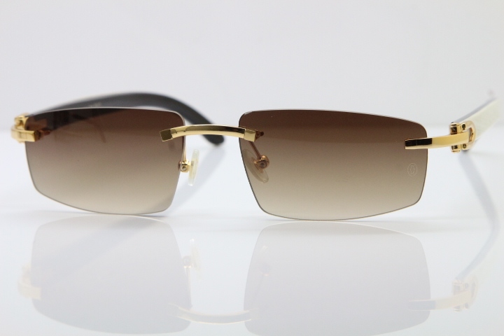 Wholesale High-end brand Carter T8100926 Rimless Black Mix White Buffalo Horn Sunglasses in Gold Brown Lens Hot