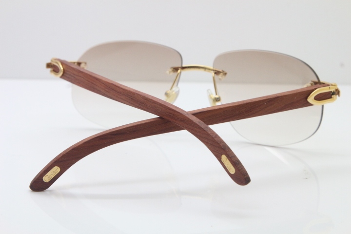 Wholesale High-end brand Cartier T8100928 Original Wood Sunglasses in Gold Brown Lens Hot