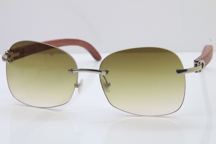 Wholesale High-end brand Carter T8100907 Original Rimless Carved Wood Trimming Lens T8100908 Sunglasses In Gold Brown Lens