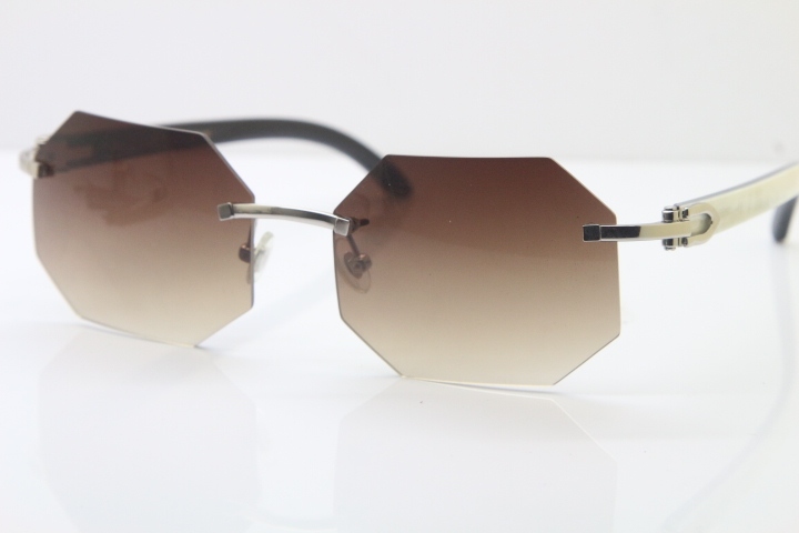 Wholesale High-end brand Carter T8307002 Original Rimless Black White Buffalo Horn Sunglasses in Gold Brown Lens Hot