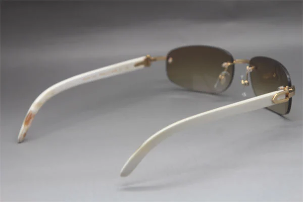 Wholesale High-end brand Cartier Original Rimless White Genuine horn 3524011 Sunglasses In Gold Brown Lens