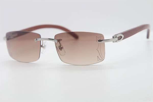 Cartier 3524012A Rimless Carved Wood Trimming Lens Sunglasses in Gold Brown Lens Hot Size：56 Hot