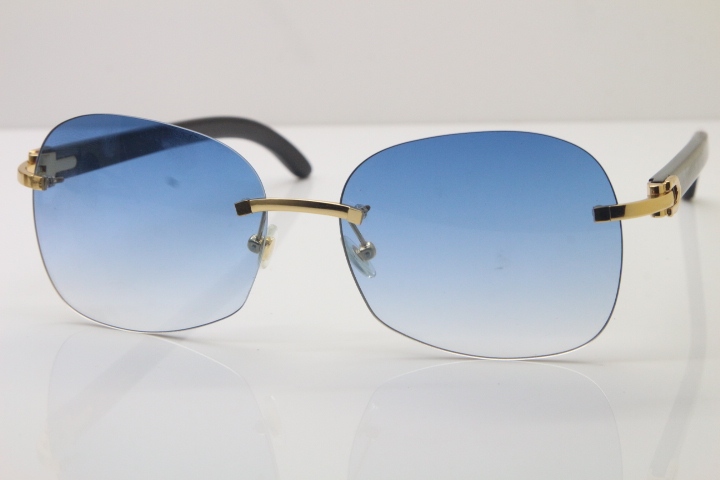 Wholesale High-end brand Carter T8100907 Rimless Original Black Buffalo Horn Sunglasses In Gold Brown Lens