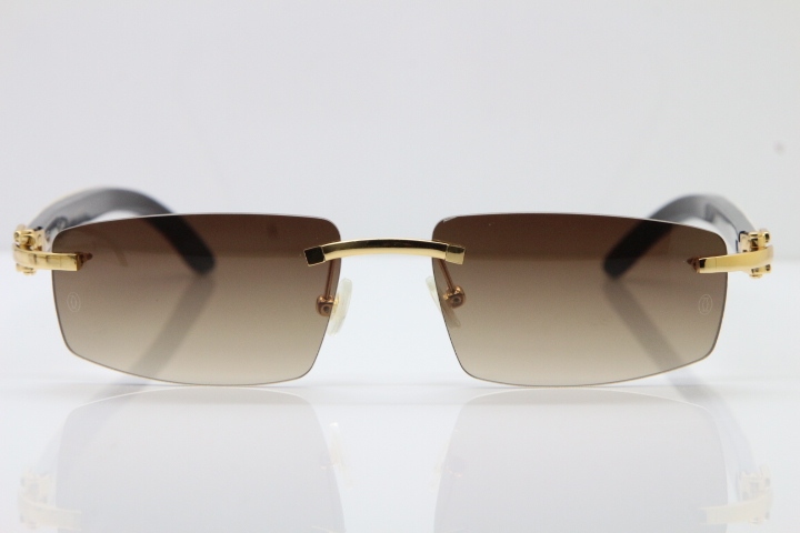 Wholesale High-end brand Carter T8100926 Rimless Black Mix White Buffalo Horn Sunglasses in Gold Brown Lens Hot