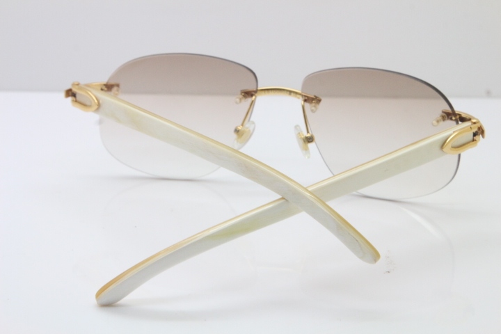 Wholesale High-end brand Cartier T8100928 Rimless Original White Buffalo Horn Sunglasses in 18K Gold Brown Lens Hot