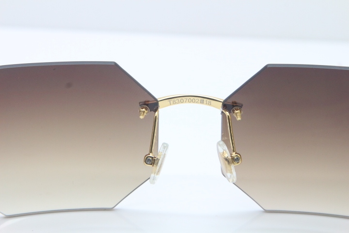 Wholesale High-end brand Carter T8307002 Original Rimless Black  Buffalo Horn Sunglasses in Gold Brown Lens Hot