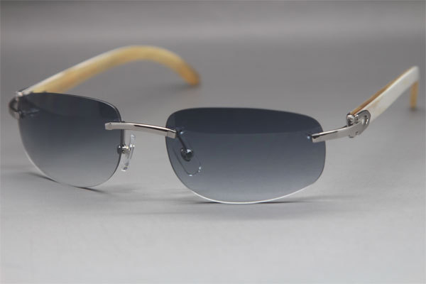 Wholesale High-end brand Cartier Original Rimless White Genuine horn 3524011 Sunglasses In Gold Brown Lens