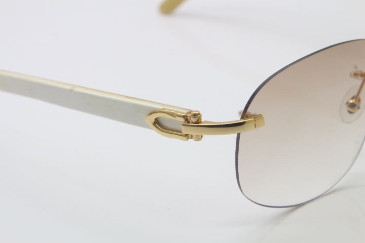 Wholesale High-end brand Cartier T8100928 Rimless Original White Buffalo Horn Sunglasses in 18K Gold Brown Lens Hot