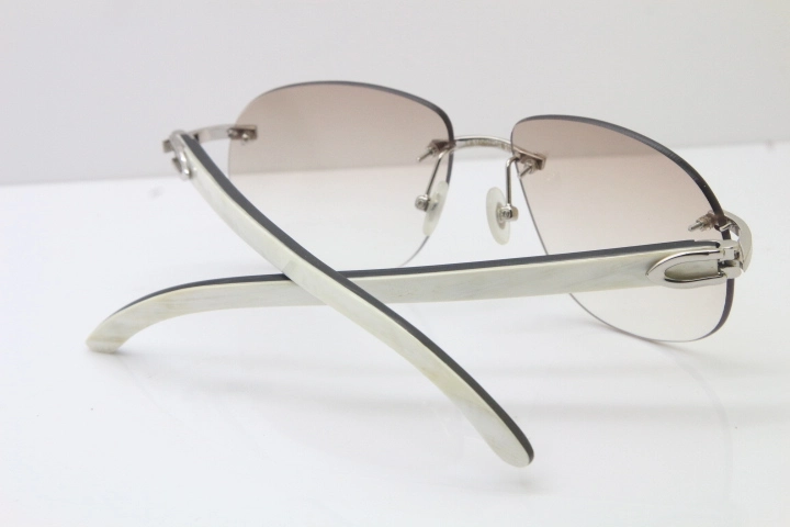 Wholesale High-end brand Cartier T8100928 Rimless Black Mix White Buffalo Horn Sunglasses in Gold Brown Lens Hot