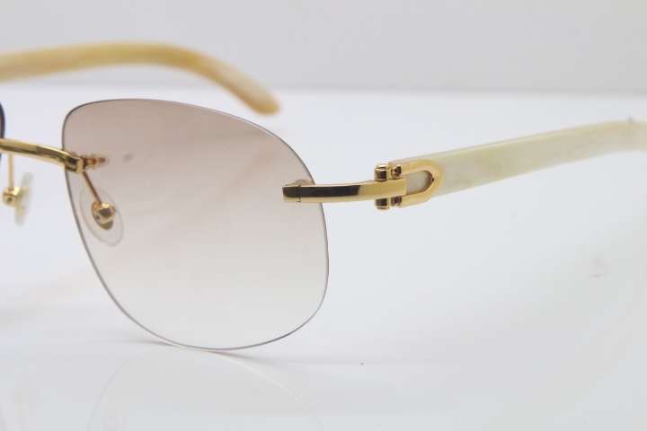 Wholesale High-end brand Cartier T8100928 Rimless Original White Buffalo Horn Sunglasses in 18K Gold Brown Lens Hot