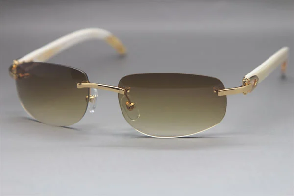 Wholesale High-end brand Cartier Original Rimless White Genuine horn 3524011 Sunglasses In Gold Brown Lens