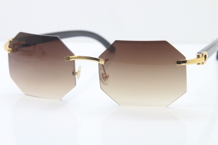 Wholesale High-end brand Carter T8307002 Original Rimless Black  Buffalo Horn Sunglasses in Gold Brown Lens Hot