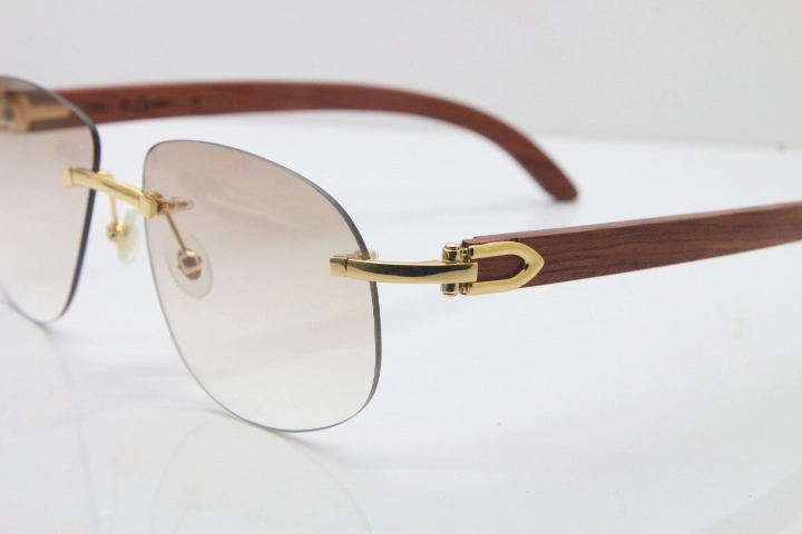 Women Cartier Rimless T8100928 wood Sunglasses luxury brand Glasses designer aviator sun glasses