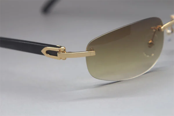 Wholesale High-end brand Cartier Rimless Original Black Buffalo Horn 3524011 Sunglasses In Gold Brown Lens