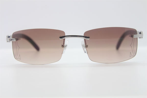 Cartier Rimless Original Black Buffalo Horn 3524012A Sunglasses In Gold Brown Lens Size：56 Hot