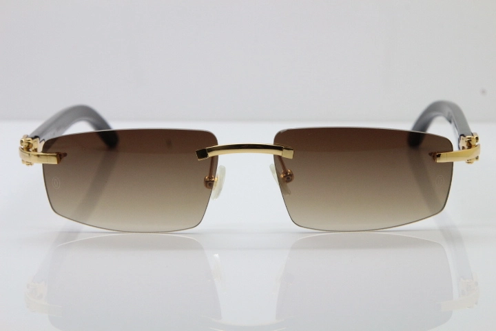 Wholesale High-end brand Carter T8100926 Rimless Black Buffalo Horn Sunglasses in Gold Brown Lens Hot