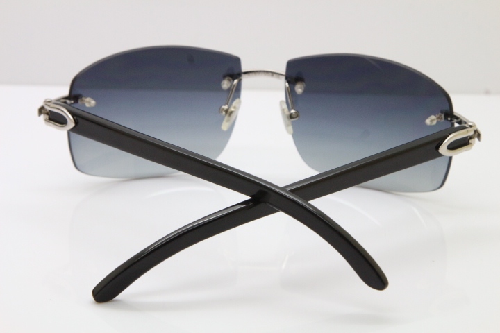 Cartier Hot Larger Hot 4189705 Rimless Black Buffalo Horn Sunglasses in Gold Brown Lens