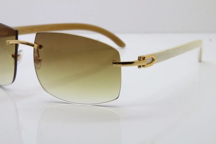 wholesale Larger Hot 4189705 Rimless White Buffalo Horn  Sunglasses in Gold Brown Lens