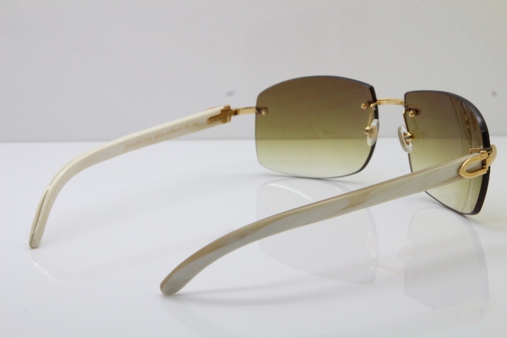 wholesale Larger Hot 4189705 Rimless White Buffalo Horn  Sunglasses in Gold Brown Lens