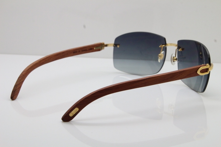 Cartier CT4189705 Rimless Wood Sunglasses in Gold Brown Lens