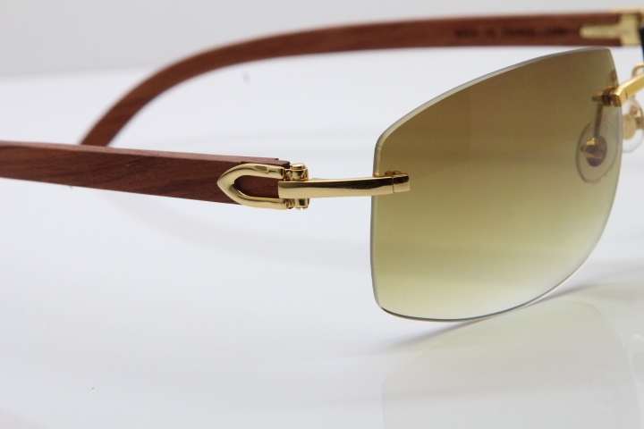 Cartier CT4189705 Rimless Wood Sunglasses in Gold Brown Lens