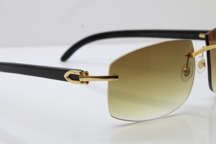 Cartier Hot Larger Hot 4189705 Rimless Black Buffalo Horn Sunglasses in Gold Brown Lens