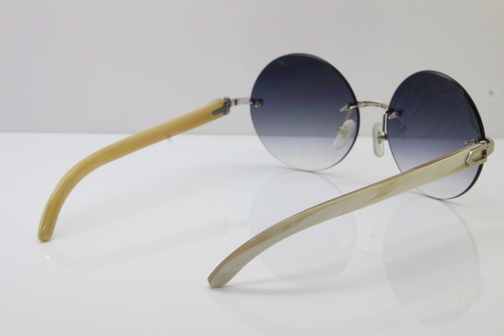 HHot CT3524012 Rimless White Buffalo Horn Sunglasses in Gold Brown Lens Size:57