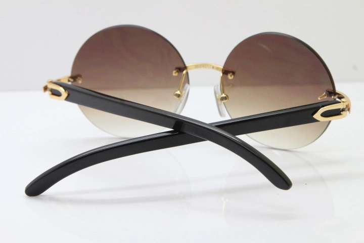 Round Hot Brand Hot CT3524012 Rimless Black Buffalo Horn Sunglasses in Gold Brown Lens Size:57