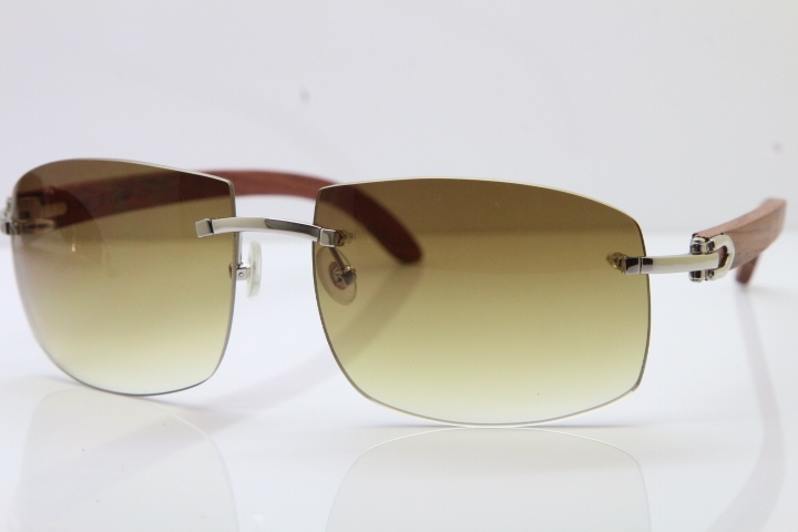 Cartier CT4189705 Rimless Wood Sunglasses in Gold Brown Lens