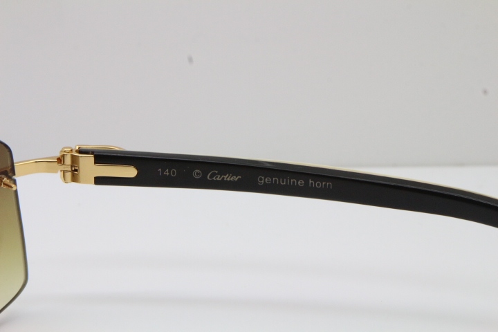 Cartier Hot 4189705 Rimless White Inside Black Buffalo Horn  Sunglasses