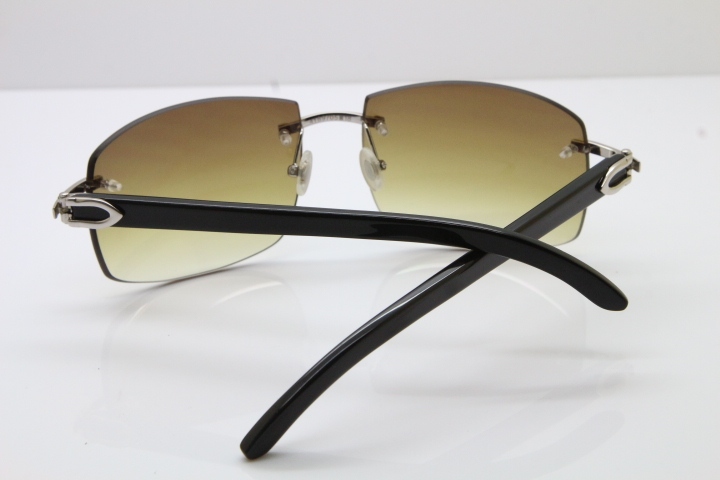 Cartier Hot Larger Hot 4189705 Rimless Black Buffalo Horn Sunglasses in Gold Brown Lens