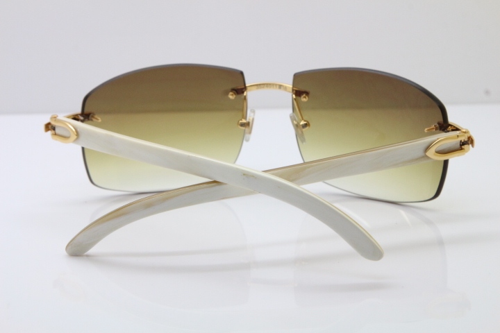 wholesale Larger Hot 4189705 Rimless White Buffalo Horn  Sunglasses in Gold Brown Lens